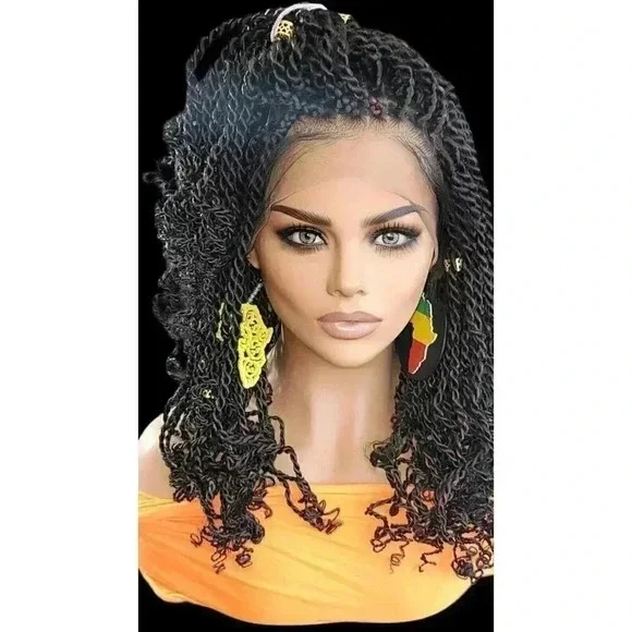 Handmade Braided braided wig Jet Black Kinky twists wig 360 Lace Closure. NWT - Picture 11 of 16